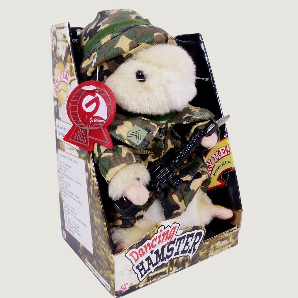 Vintage Gemmy Dancing Hamster Sgt Scruffy 2003 NEW IN BOX Military Camo Animated